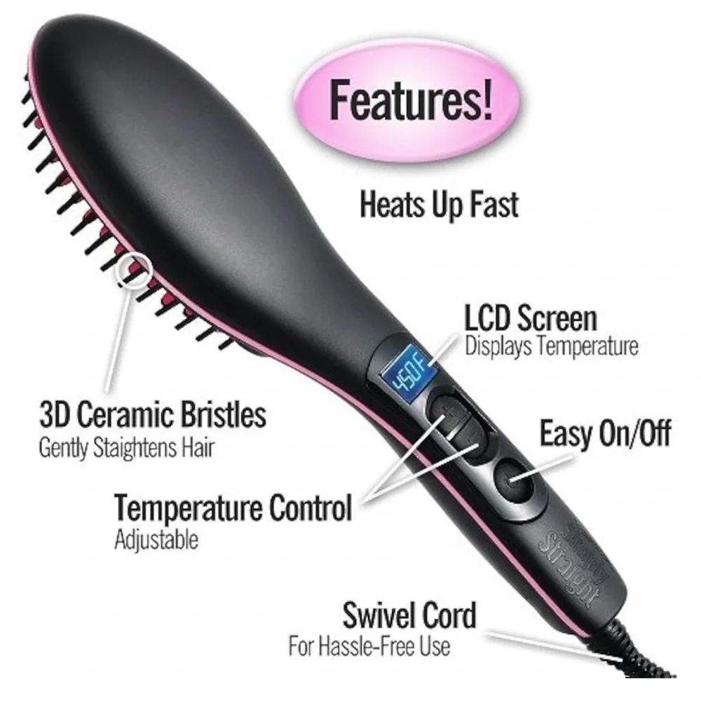 Simply Straight premium ceramic quality straightening brush fast heat LCD travel